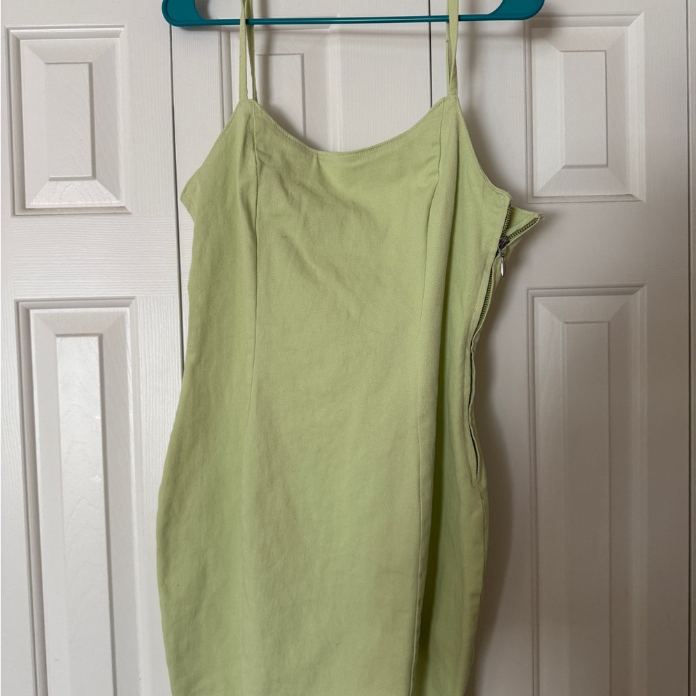 Divided Green Mini Slip Dress Spaghetti Strap